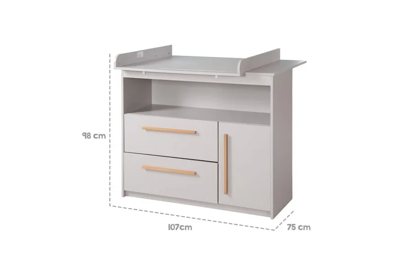 Babymöbel-Set Lea - modernes schlichtes Babyzimmer Set aus Holz, (2-teiliges Set, Wickelkommode & Babybett 70 x 140 cm höhenverstellbar, Schlupfsprossen), Modernes Kinderzimmer mit Griffen aus Massivholz- Beige by roba in Grey – product photo 5 of 5