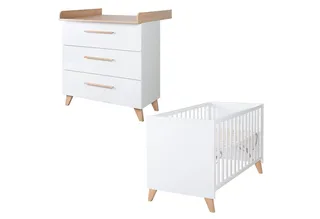 Babymöbel-Set Leon - aus Holz - in mit Dekor Othello Eiche, (2-teiliges Set, 2-tlg., Kinder- & Beistellbett 60 x 120 cm & Wickelkommode), Babybett als Beistellbett verwendbar - 6-fach höhenverstellbar von roba in Weiß – Produktfoto 2 von 3