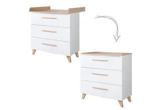 Babymöbel-Set Leon - aus Holz - in mit Dekor Othello Eiche, (2-teiliges Set, 2-tlg., Kinder- & Beistellbett 60 x 120 cm & Wickelkommode), Babybett als Beistellbett verwendbar - 6-fach höhenverstellbar von roba in Weiß – Produktfoto 3 von 3