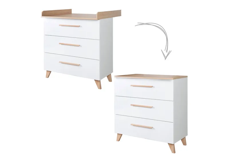 Babymöbel-Set Leon - aus Holz - in mit Dekor Othello Eiche, (2-teiliges Set, 2-tlg., Kinder- & Beistellbett 60 x 120 cm & Wickelkommode), Babybett als Beistellbett verwendbar - 6-fach höhenverstellbar von roba in Weiß – Produktfoto 3 von 3