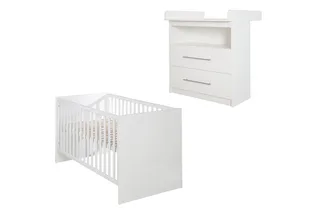 Babymöbel-Set Maren - klassisches Babyzimmer Set - Metallgriffe - aus Holz, (schmale Wickelkommode, Babybett 70 x 140 cm), Babyzimmer Set- mitwachsend, umbaubar- zeitlose, klassische Optik von roba in Weiß – Produktfoto 2 von 5