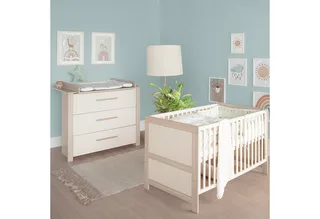 Babymöbel-Set Momo - Zimmer Set aus Holz - Cashmere / Tristan Eiche, (Set 2-tlg., Babybett 70 x 140 cm & Wickelkommode), Gitterbett mit Schlupfsprossen & höhenverstellbar - modern in von roba in Beige – Produktfoto 1 von 5