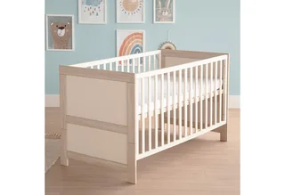 Babymöbel-Set Momo - Zimmer Set aus Holz - Cashmere / Tristan Eiche, (Set 2-tlg., Babybett 70 x 140 cm & Wickelkommode), Gitterbett mit Schlupfsprossen & höhenverstellbar - modern in von roba in Beige – Produktfoto 4 von 5