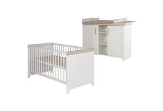 Babyzimmer-Komplettset Felicia, Gitterbett & breite Wickelkommode, umbaubar zum Juniorbett von roba in Weiß – Produktfoto 1 von 5