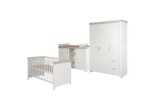 Babyzimmer-Komplettset Felicia, Gitterbett, Wickelkommode & 3-türiger Drehtürenschrank, umbaubar von roba in Weiß – Produktfoto 1 von 5