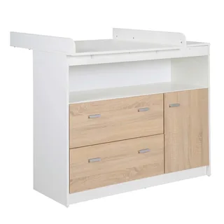 Babyzimmer-Komplettset Gabriella 3-teilig - Aus Holz - Bicolor - Weiß & Sonoma Eiche, (Set 3-teilig, mit breiter oder schmaler Wickelkommode), Gitterbett, Wickelkommode & Kleiderschrank 3-türig by roba – product photo 3 of 3