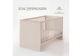 Babyzimmer-Komplettset Jimmy - 3-teiliges Komplettzimmer - MADE IN EUROPE, (Set, Babybett 70 x 140 cm, Wickelkommode Schublade & Fach, Kleiderschrank), aus Holz - Klassisches Design - moderne Farben - Kinderzimmer Set von roba in Beige – Produktfoto 4 von 5