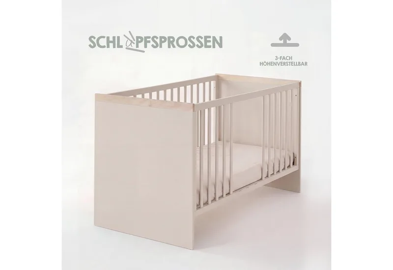Babyzimmer-Komplettset Jimmy - 3-teiliges Komplettzimmer - MADE IN EUROPE, (Set, Babybett 70 x 140 cm, Wickelkommode Schublade & Fach, Kleiderschrank), aus Holz - Klassisches Design - moderne Farben - Kinderzimmer Set von roba in Beige – Produktfoto 4 von 5