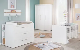 Babyzimmer-Komplettset Kimi 3-teilig - Kinderzimmer in aus Holz gefertigt - Langlebig, (3er Set, Babybett 70 x 140 cm, Wickelkommode & Kleiderschrank), Klassische und zeitlose Optik - Made in Europe från roba i Vit – produktbild 1 av 5