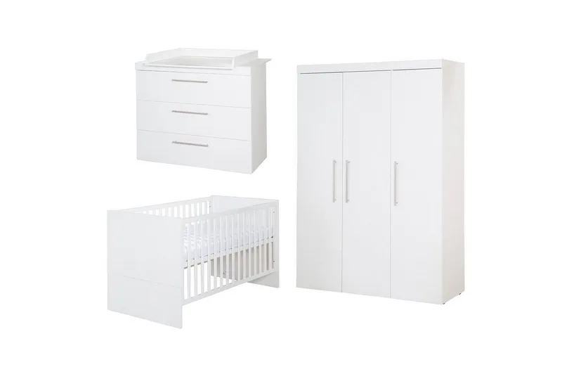 Babyzimmer-Komplettset Kimi 3-teilig - Kinderzimmer in aus Holz gefertigt - Langlebig, (3er Set, Babybett 70 x 140 cm, Wickelkommode & Kleiderschrank), Klassische und zeitlose Optik - Made in Europe från roba i Vit – produktbild 2 av 5