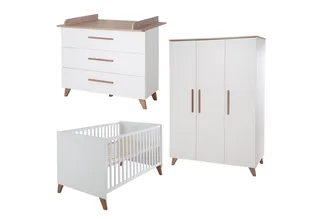 Babyzimmer-Komplettset Lennie - Kinderzimmer Set - Küsten Eiche - aus Holz, (3er Set), moderne Scandi Optik - Griffe & Füße aus stabilem Massivholz från roba i Vit – produktbild 2 av 4