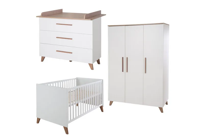Babyzimmer-Komplettset Lennie - Kinderzimmer Set - Küsten Eiche - aus Holz, (3er Set), moderne Scandi Optik - Griffe & Füße aus stabilem Massivholz från roba i Vit – produktbild 2 av 4