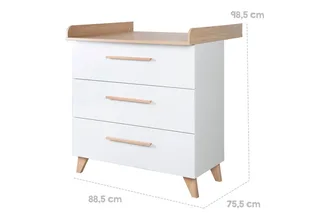 Babyzimmer-Komplettset Leon 3-teilig - praktisches & modernes Design, (3-teiliges Set, Babybett / Beistellbett 60 x 120 cm, Wickelkommode, Kleiderschrank), Skandinavisches Design - Massivholz Griffe & Füße - Othello Eiche by roba in White – product photo 3 of 3