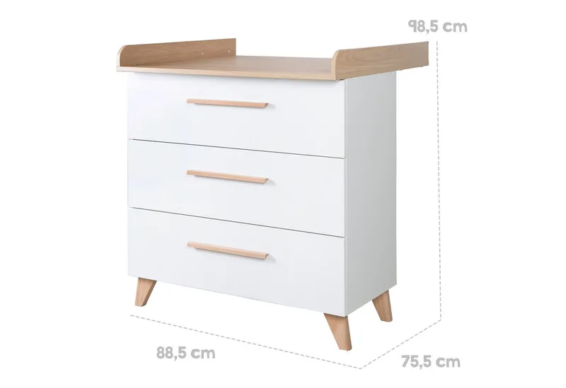 Babyzimmer-Komplettset Leon 3-teilig - praktisches & modernes Design, (3-teiliges Set, Babybett / Beistellbett 60 x 120 cm, Wickelkommode, Kleiderschrank), Skandinavisches Design - Massivholz Griffe & Füße - Othello Eiche by roba in White – product photo 3 of 3