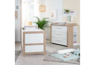 Babyzimmer-Komplettset Malo 3-teilig, (Set, Kinderbett 70 x 140 cm, Wickelkommode, Kleiderschrank), aus Holz mit Metallgriffen von roba in Weiß – Produktfoto 2 von 5