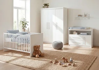 Babyzimmer-Komplettset Maren, Gitterbett, Wickelkommode & 3-türiger Schrank, umbaubar by roba in White – product photo 1 of 5