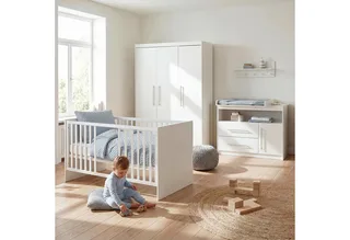 Babyzimmer-Komplettset Maren, Gitterbett, Wickelkommode & 3-türiger Schrank, umbaubar by roba in White – product photo 3 of 5