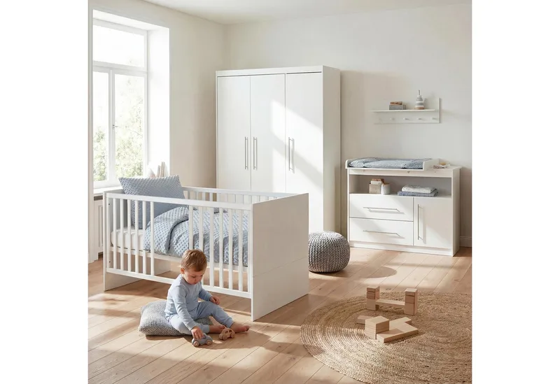 Babyzimmer-Komplettset Maren, Gitterbett, Wickelkommode & 3-türiger Schrank, umbaubar by roba in White – product photo 3 of 5