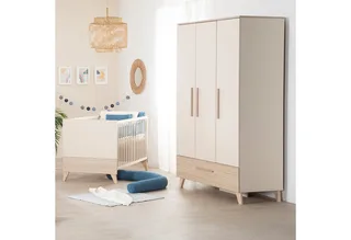 Babyzimmer-Komplettset Sidney - modernes Kinderzimmer in Cashmere & Eiche, (Komplett-Set, 3-tlg., Babybett 70 x 140 cm, Wickelkommode, Kleiderschrank), Griffe & Füße aus Massivholz - Mit hochwertigen Fräsungen im Holz by roba in Beige – product photo 2 of 2
