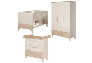 Babyzimmer-Komplettset Sidney - modernes Kinderzimmer in Cashmere & Eiche, (Komplett-Set, 3-tlg., Babybett 70 x 140 cm, Wickelkommode, Kleiderschrank), Griffe & Füße aus Massivholz - Mit hochwertigen Fräsungen im Holz by roba in Beige – product photo 2 of 3