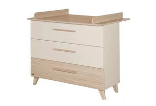 Babyzimmer-Komplettset Sidney - modernes Kinderzimmer in Cashmere & Eiche, (Komplett-Set, 3-tlg., Babybett 70 x 140 cm, Wickelkommode, Kleiderschrank), Griffe & Füße aus Massivholz - Mit hochwertigen Fräsungen im Holz von roba in Beige – Produktfoto 2 von 2