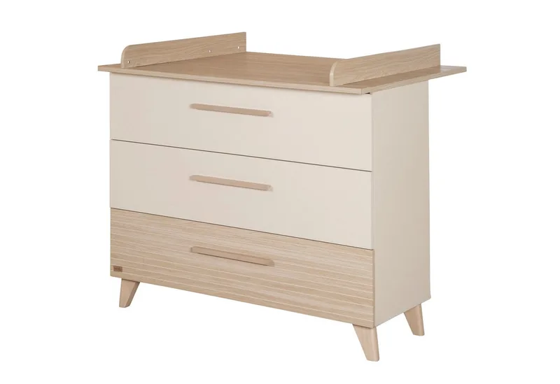 Babyzimmer-Komplettset Sidney - modernes Kinderzimmer in Cashmere & Eiche, (Komplett-Set, 3-tlg., Babybett 70 x 140 cm, Wickelkommode, Kleiderschrank), Griffe & Füße aus Massivholz - Mit hochwertigen Fräsungen im Holz von roba in Beige – Produktfoto 2 von 2