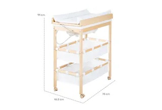 Bade- und Wickelkombination Baby Pool, klappbarer Tisch mit Wanne, Holz natur, Wickelauflage weiß von roba – Produktfoto 5 von 5