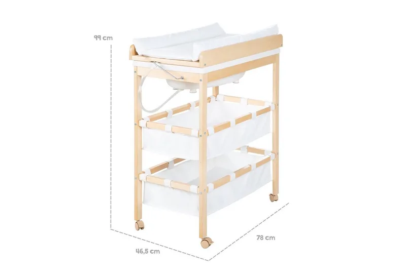 Bade- und Wickelkombination Baby Pool, klappbarer Tisch mit Wanne, Holz natur, Wickelauflage weiß von roba – Produktfoto 5 von 5