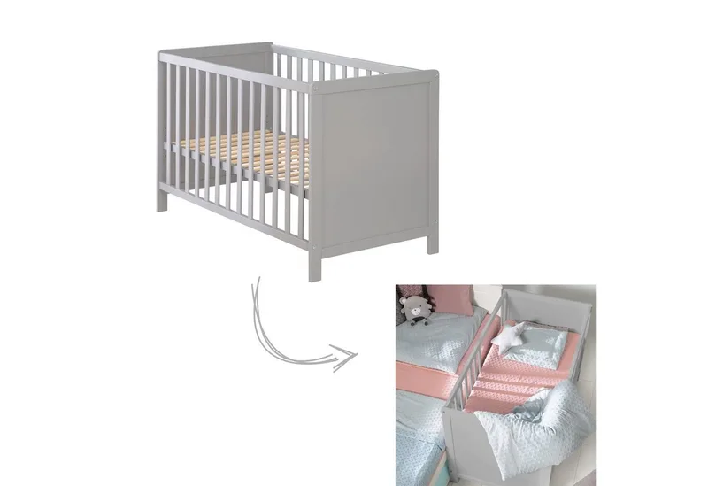 Beistellbett Gitterbett, Babybett 60 x 120 cm, 6-fach höhenverstellbar, taupe by roba in Grey – product photo 3 of 5