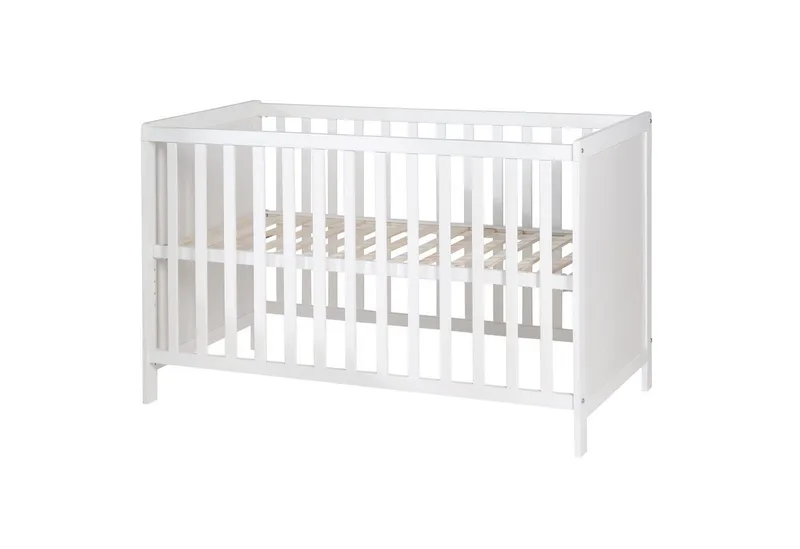 Beistellbett Gitterbett, Babybett 60 x 120 cm, 6-fach höhenverstellbar, taupe fra roba i Weiß – produktbillede