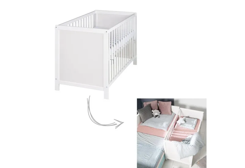 Beistellbett Gitterbett, Babybett 60 x 120 cm, 6-fach höhenverstellbar, taupe by roba in White – product photo 3 of 5