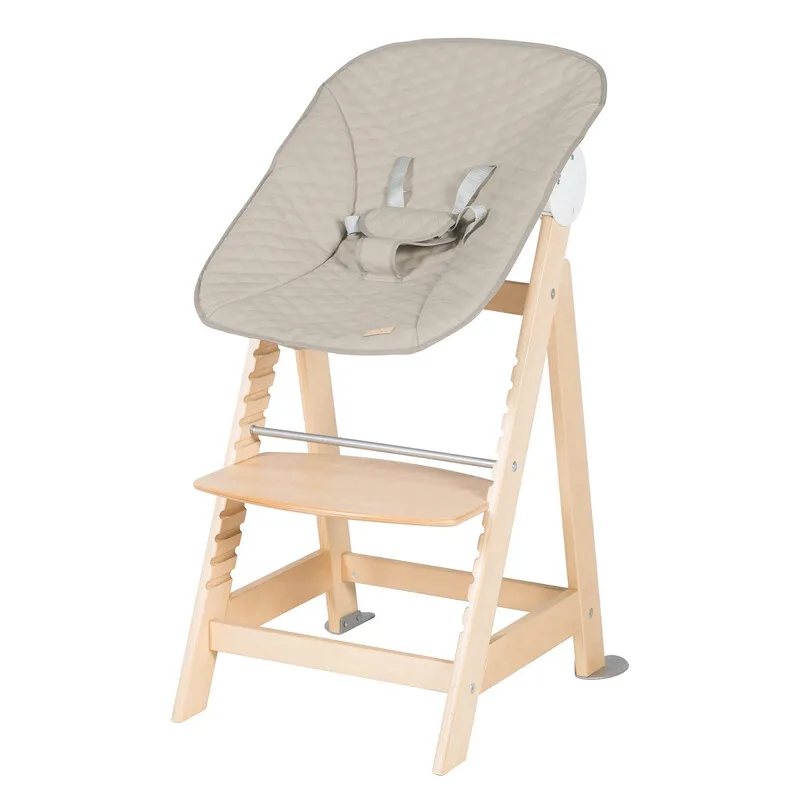 Born Up Chaise Haute de Croissance 2-en-1 avec Transat Bébé Inclinable Matelassé Gris (Bois Naturel/Effet Cuir Imperméable) von roba – Produktfoto