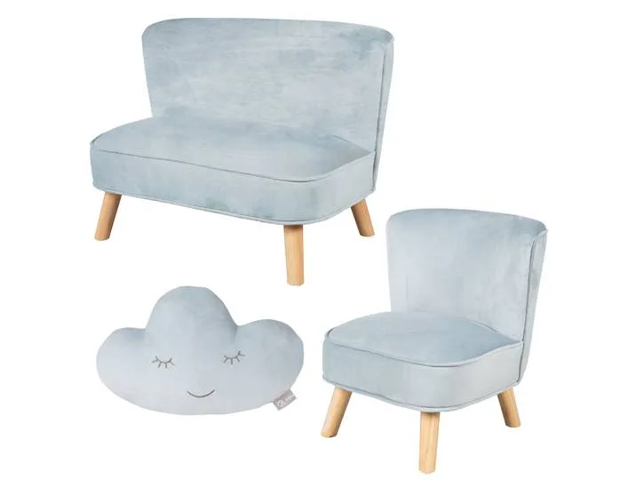 Bundle 'Lil Sofa' enthält Kindersofa, Kindersessel & Dekokissen Wolke in hellblau/sky fra roba – produktbillede