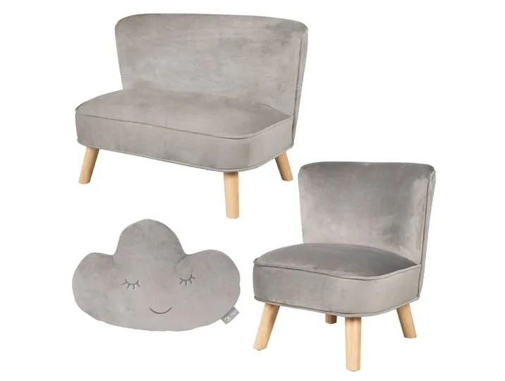 Bundle 'Lil Sofa' enthält Kindersofa, Kindersessel & Dekokissen Wolke in silbergrau från roba – produktbild