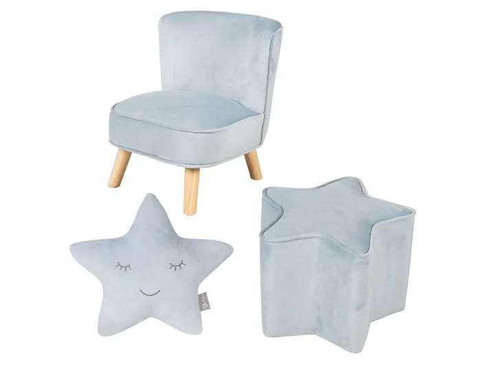 Bundle 'Lil Sofa' inkl. Kindersessel, Sternenhocker & Dekokissen Stern in hellblau/sky de roba – photo produit