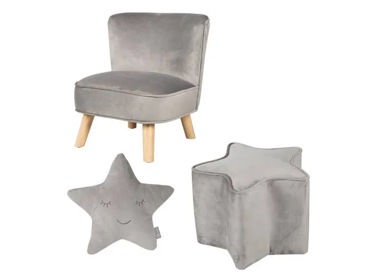 Bundle 'Lil Sofa' inkl. Kindersessel, Sternhocker & Sternenkissen in silbergrau van roba – productfoto