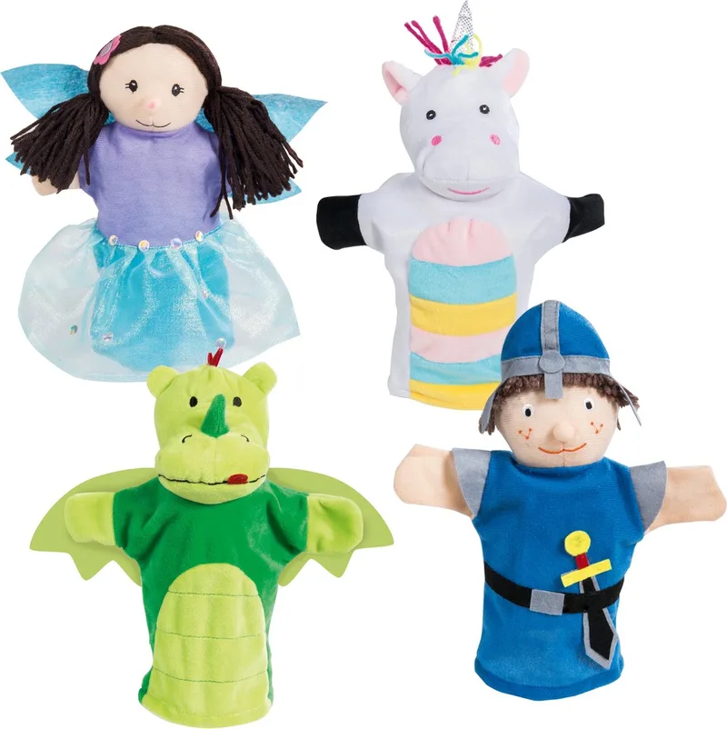 Handpoppenset van Pluche & Vilt, 4-delige Poppenfiguren, Hand-/Poppenkast voor Poppentheater från roba i Flerfärgad – produktbild