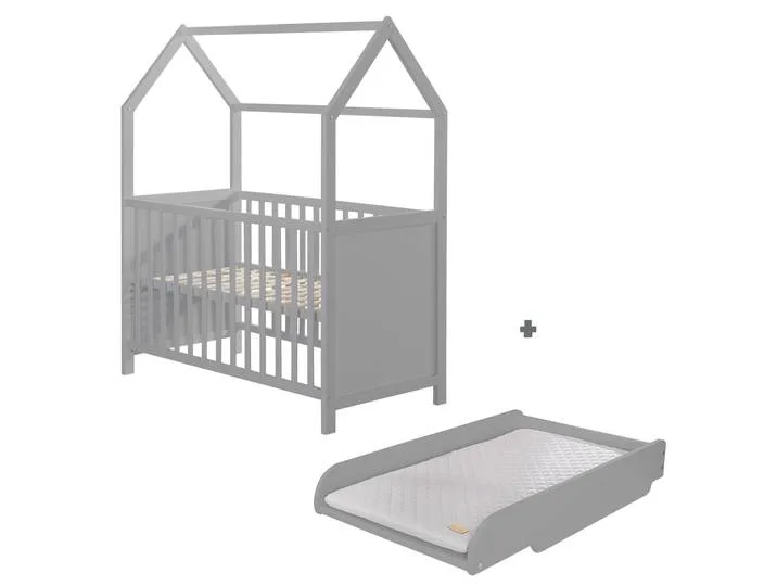 Hausbett 60 x 120 cm, FSC zertifiziert, taupe, 6-fach verstellbar, als Baby- & Beistellbett geeignet von roba – Produktfoto