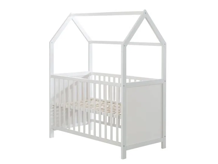 Hausbett 60 x 120 cm, FSC zertifiziert, weiß, 6-fach verstellbar, als Baby- & Beistellbett geeignet fra roba – produktbillede
