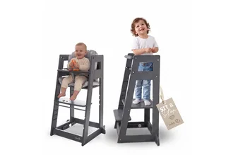 Hochstuhl & Lernturm "2 in 1 Sit & Step" - Aus Holz - Montessori, mit Kippschutz von roba in Grau – Produktfoto 1 von 5