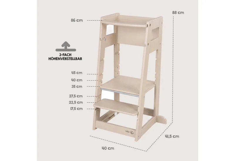 Hochstuhl & Lernturm "2 in 1 Sit & Step" - Aus Holz - Montessori, mit Kippschutz by roba in White – product photo 5 of 5