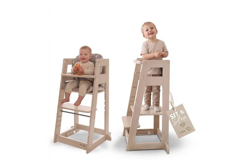 Hochstuhl & Lernturm "2 in 1 Sit & Step" - Aus Holz - Montessori, mit Kippschutz by roba in White – product photo 1 of 5
