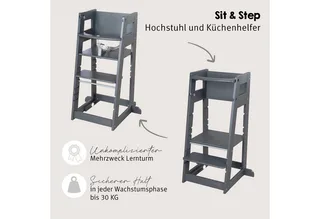 Hochstuhl & Lernturm "2 in 1 Sit & Step" - Aus Holz - Montessori, mit Kippschutz von roba in Grau – Produktfoto 2 von 5