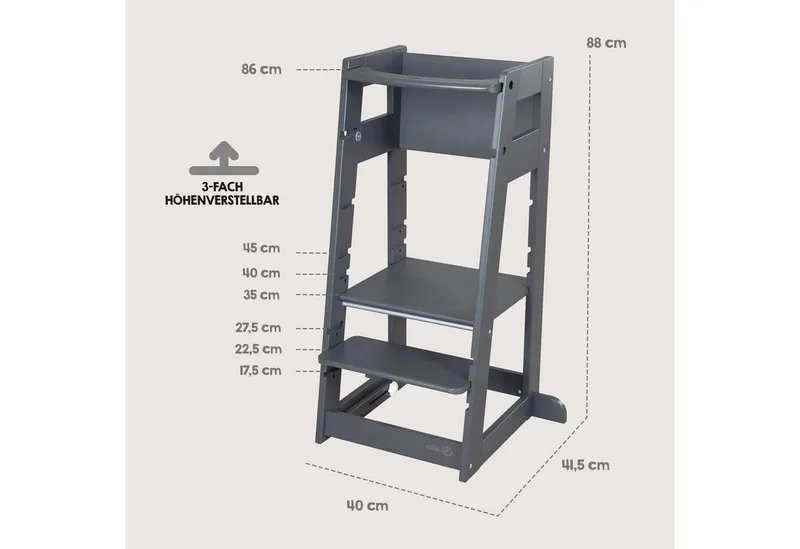 Hochstuhl & Lernturm "2 in 1 Sit & Step" - Aus Holz - Montessori, mit Kippschutz von roba in Grau – Produktfoto 5 von 5