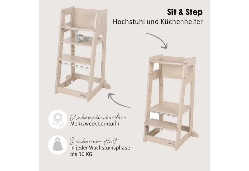 Hochstuhl & Lernturm "2 in 1 Sit & Step" - Aus Holz - Montessori, mit Kippschutz by roba in White – product photo 2 of 5