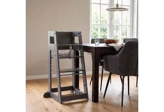 Hochstuhl & Lernturm "2 in 1 Sit & Step" - Aus Holz - Montessori, mit Kippschutz von roba in Grau – Produktfoto 4 von 5