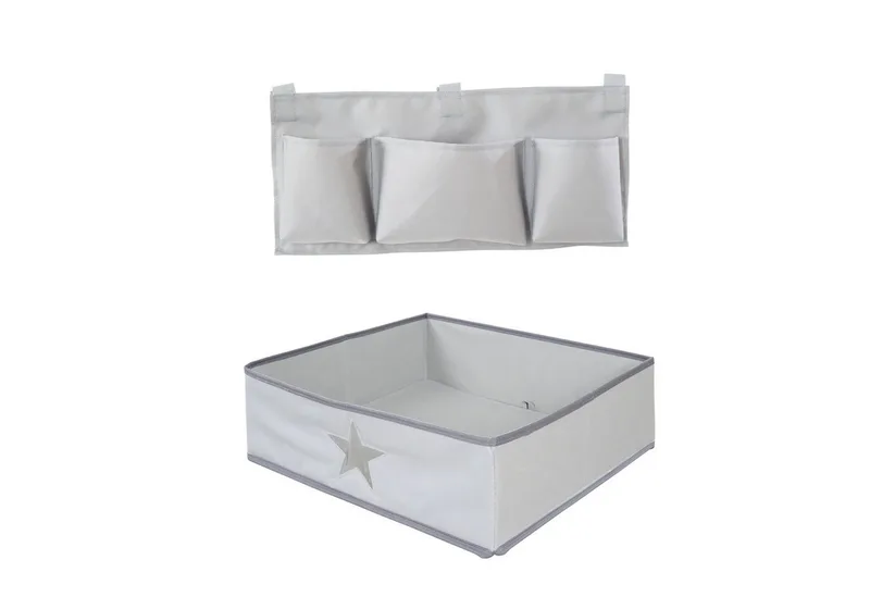 Hochstuhl Organiser Set für roba Hochstühle (2-tlg) - Mit Stern Motiv, Für Sit Up & Born Up Babyhochstühle - Box & Tasche zum Einhängen fra roba i Grau – produktbillede