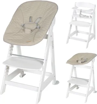 Hochstuhl Treppenhochstuhl 2-in-1 Set Born Up mit Neugeborenen-Aufsatz, Greyish gesteppt von roba in Weiß – Produktfoto 2 von 5