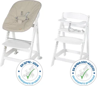 Hochstuhl Treppenhochstuhl 2-in-1 Set Born Up mit Neugeborenen-Aufsatz, Greyish gesteppt von roba in Weiß – Produktfoto 3 von 5