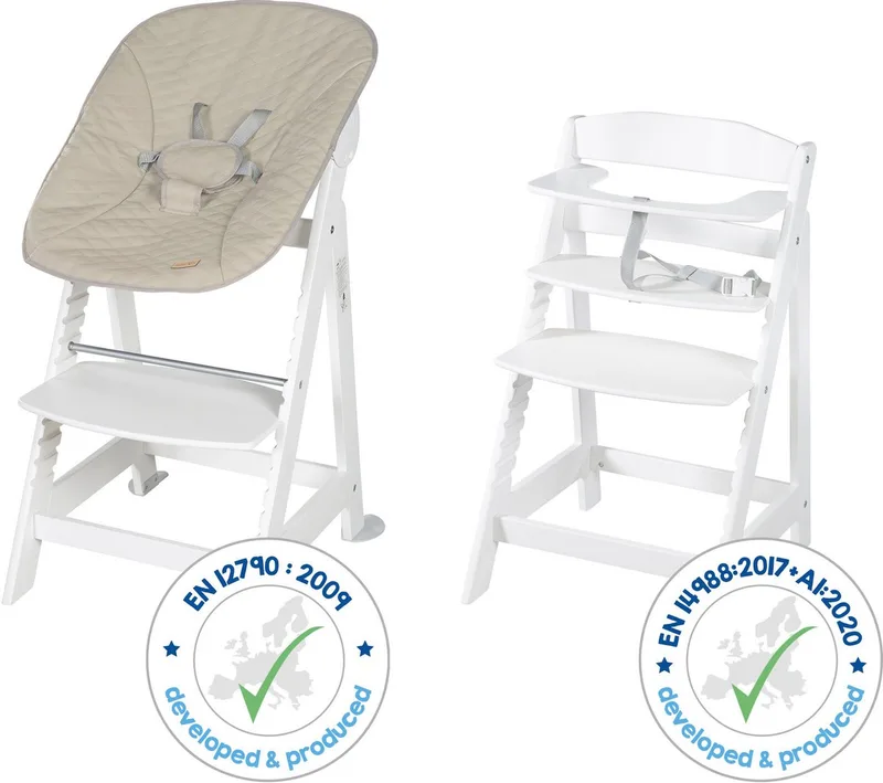 Hochstuhl Treppenhochstuhl 2-in-1 Set Born Up mit Neugeborenen-Aufsatz, Greyish gesteppt von roba in Weiß – Produktfoto 3 von 5